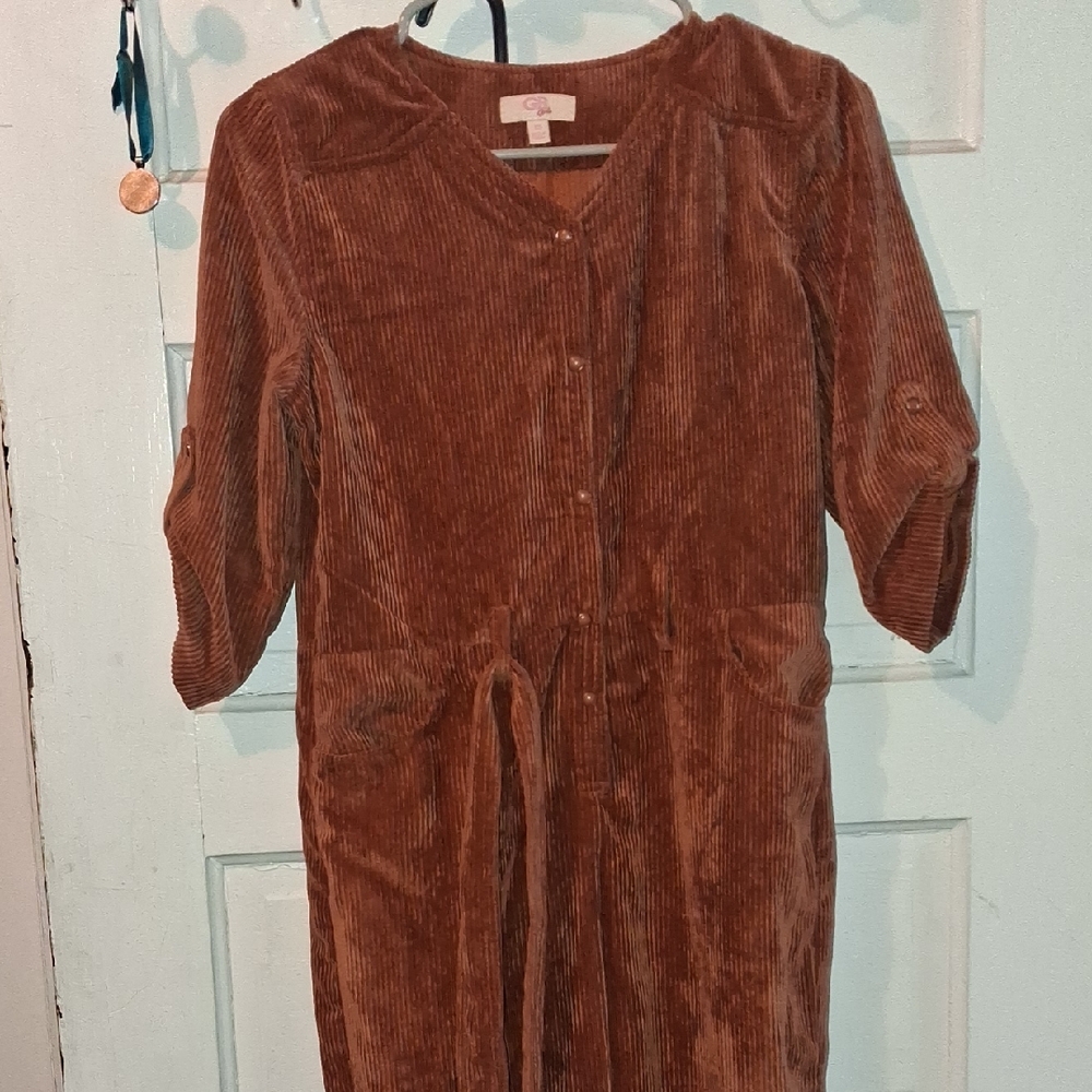 GB Girls Tan Corduroy Jumper With Matching Belt